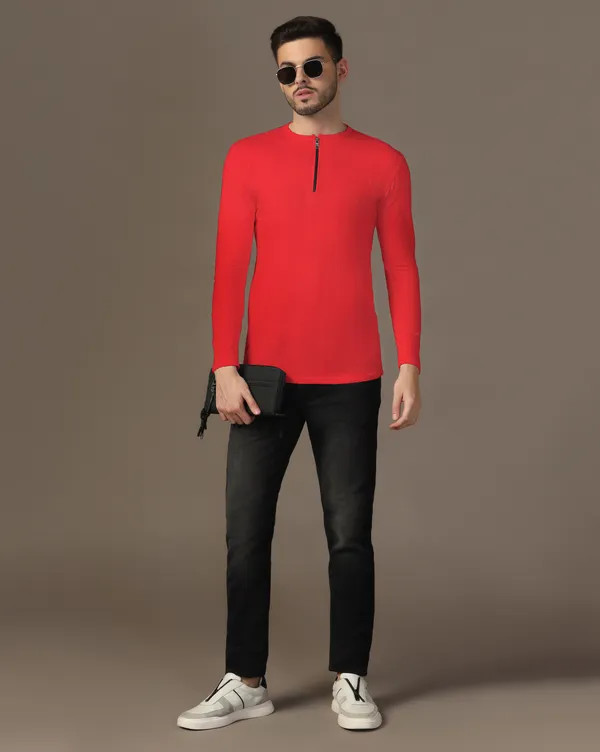Red_Cotton_Blend_Henley_Neck_Full_Sleeve_T_Shirt_For_Men