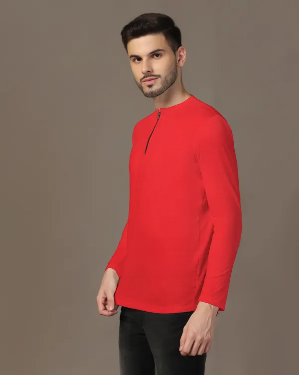 Red_Cotton_Blend_Henley_Neck_Full_Sleeve_T_Shirt_For_Men