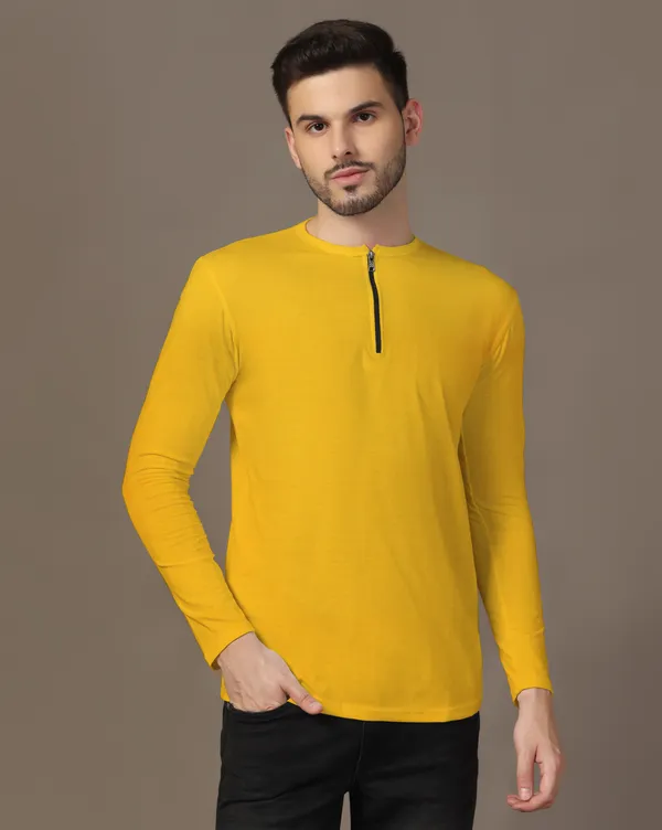 Yellow_Cotton_Blend_Henley_Neck_Full_Sleeve_T_Shirt_For_Men