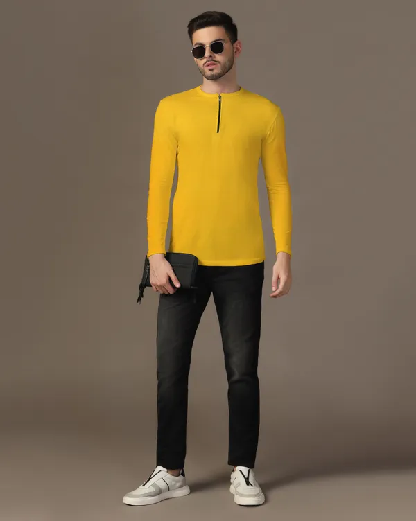 Yellow_Cotton_Blend_Henley_Neck_Full_Sleeve_T_Shirt_For_Men