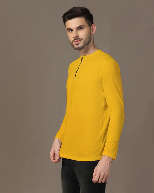 Yellow_Cotton_Blend_Henley_Neck_Full_Sleeve_T_Shirt_For_Men