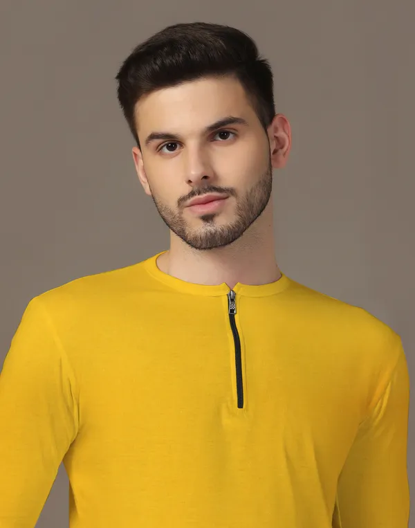 Yellow_Cotton_Blend_Henley_Neck_Full_Sleeve_T_Shirt_For_Men