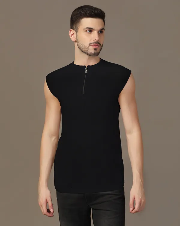 Black_Cotton_Blend_Henley_Neck_Sleeveless_T_Shirt_For_Men