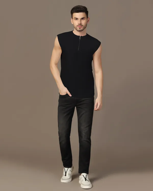 Black_Cotton_Blend_Henley_Neck_Sleeveless_T_Shirt_For_Men