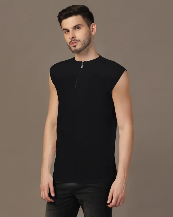 Black_Cotton_Blend_Henley_Neck_Sleeveless_T_Shirt_For_Men