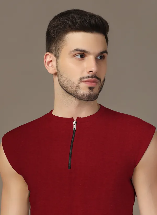 Maroon_Cotton_Blend_Henley_Neck_Sleeveless_T_Shirt_For_Men