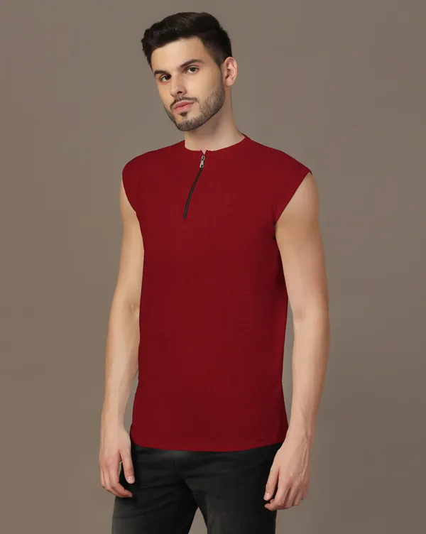 Maroon_Cotton_Blend_Henley_Neck_Sleeveless_T_Shirt_For_Men