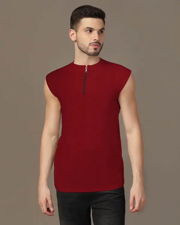 Maroon_Cotton_Blend_Henley_Neck_Sleeveless_T_Shirt_For_Men