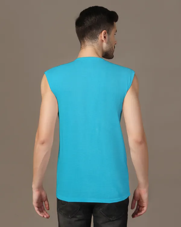 Turquoise_Cotton_Blend_Henley_Neck_Sleeveless_T_Shirt_For_Men