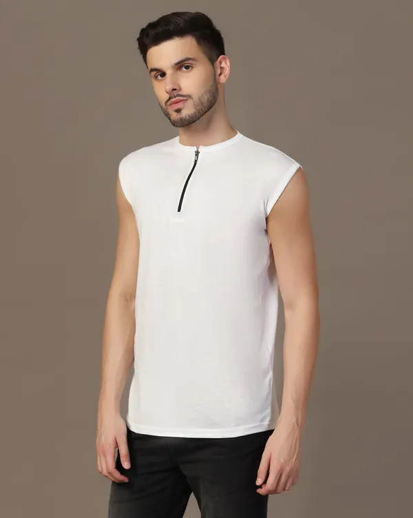 White_Cotton_Blend_Henley_Neck_Sleeveless_T_Shirt_For_Men