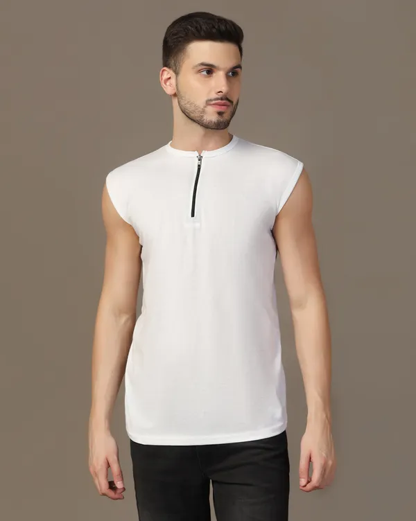 White_Cotton_Blend_Henley_Neck_Sleeveless_T_Shirt_For_Men