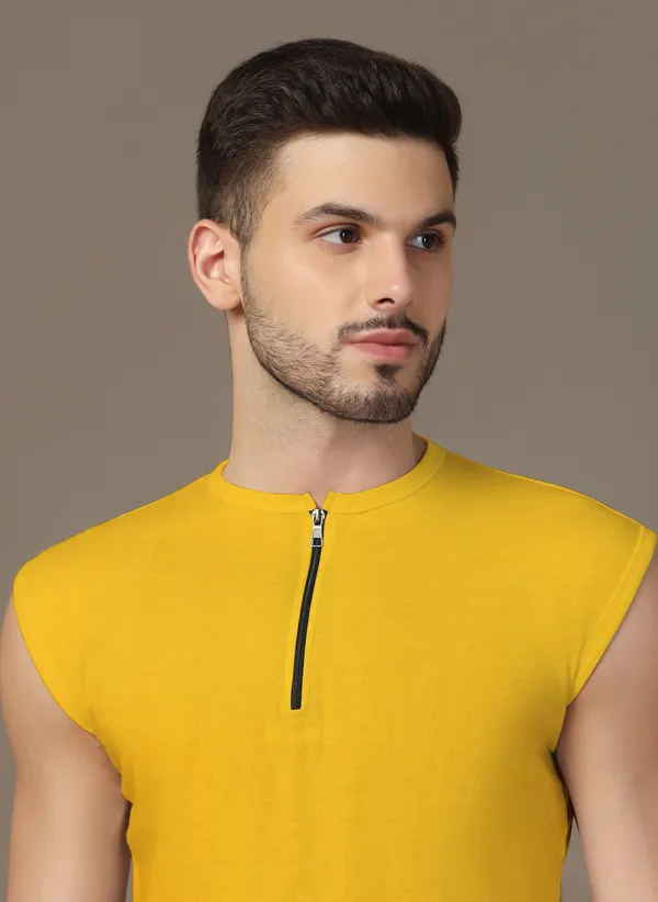 Yellow_Cotton_Blend_Henley_Neck_Sleeveless_T_Shirt_For_Men