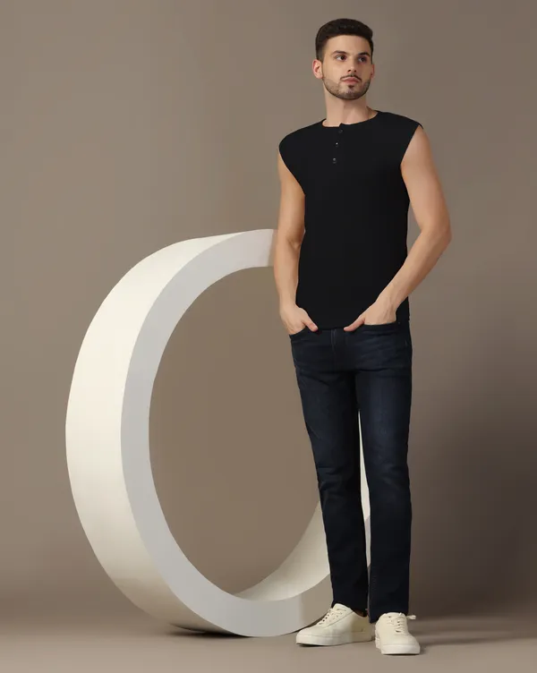 Black_Cotton_Blend_Henley_Neck_Sleeveless_T_Shirt_For_Men