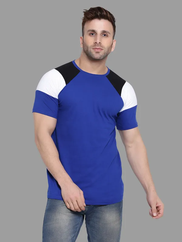 Blue_Cotton_Blend_Round_Neck_Half_Sleeve_T_Shirt_For_Men