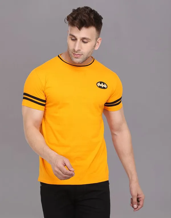 Yellow_Cotton_Blend_Round_Neck_Half_Sleeve_T_Shirt_For_Men