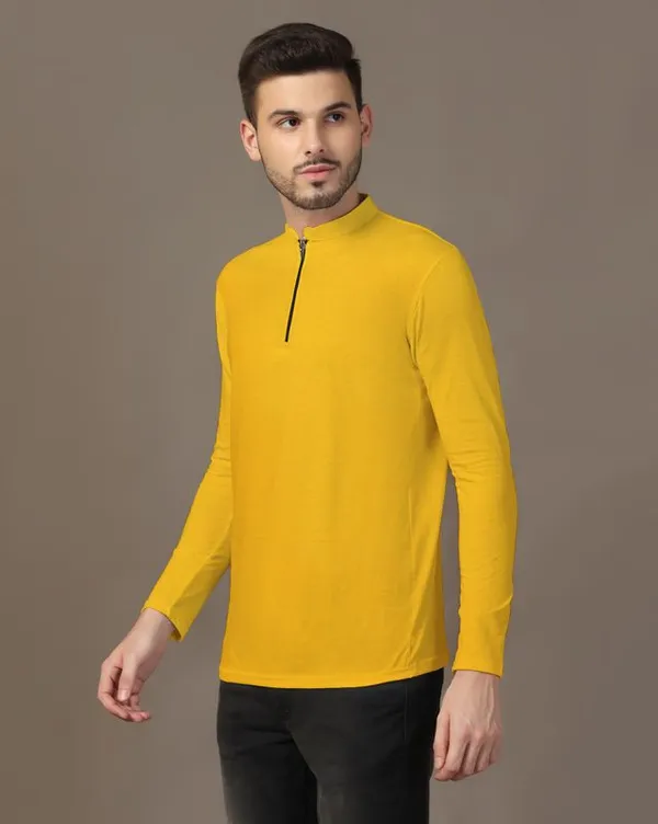 Yellow_Cotton_Blend_Mandarin_Collar_Full_Sleeve_T_Shirt_For_Men