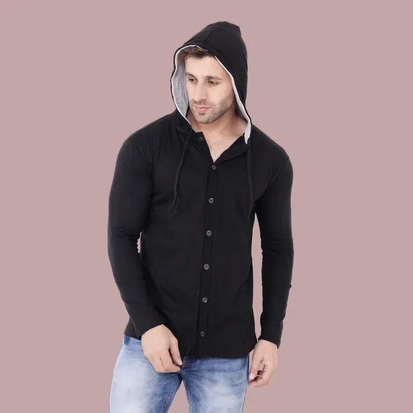 Black_Cotton_Blend_Hooded_Neck_Full_Sleeve_T_Shirt_For_Men