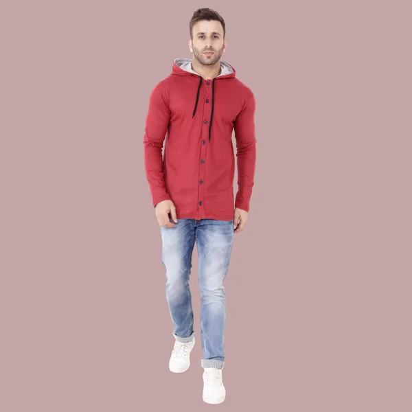 Maroon_Cotton_Blend_Hooded_Neck_Full_Sleeve_T_Shirt_For_Men
