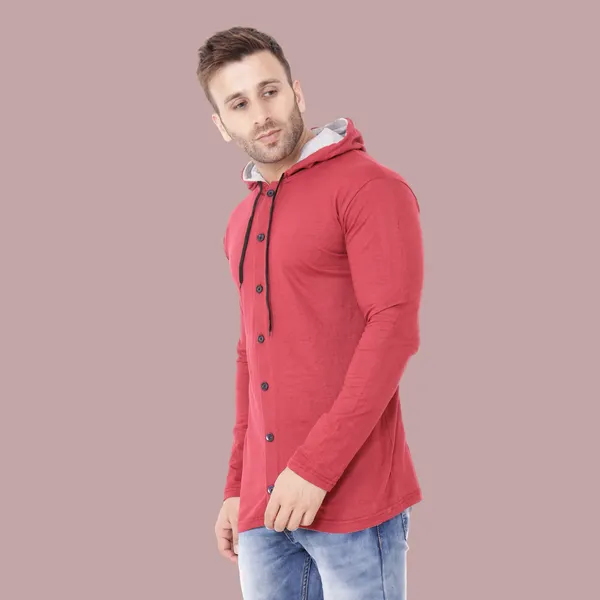 Maroon_Cotton_Blend_Hooded_Neck_Full_Sleeve_T_Shirt_For_Men