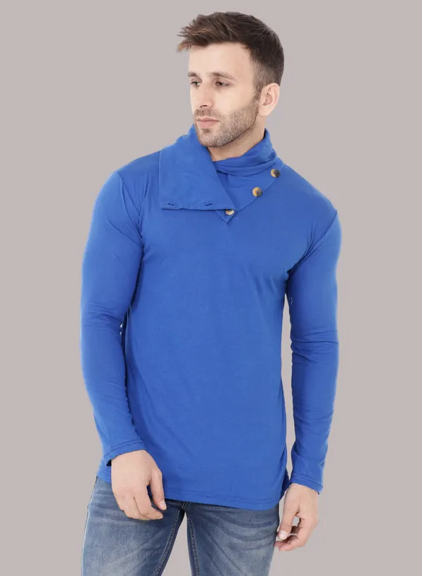 Blue_Cotton_Blend_High_Neck_Full_Sleeve_T_Shirt_For_Men