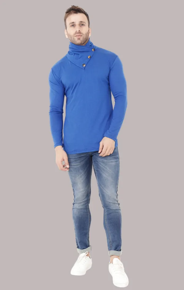 Blue_Cotton_Blend_High_Neck_Full_Sleeve_T_Shirt_For_Men