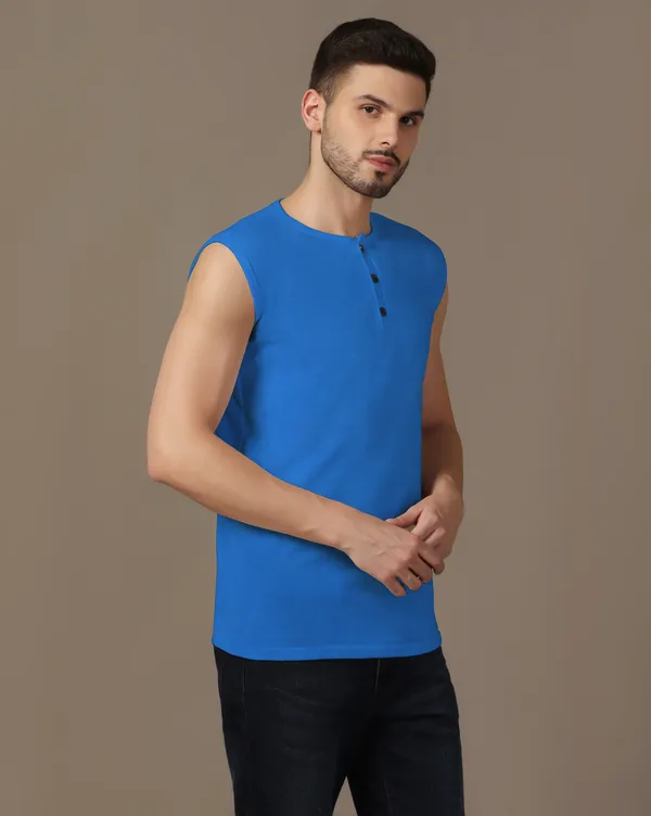 Blue_Cotton_Blend_Henley_Neck_Sleeveless_T_Shirt_For_Men