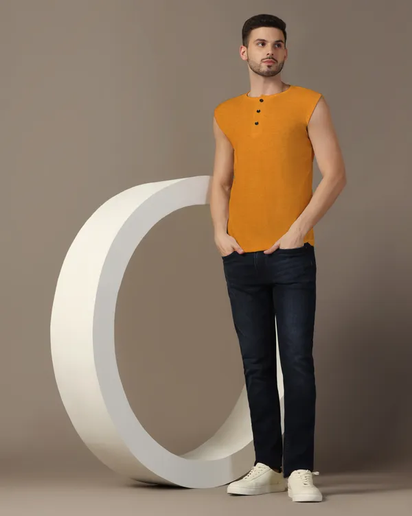 Mustard_Cotton_Blend_Henley_Neck_Sleeveless_T_Shirt_For_Men