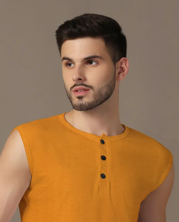 Mustard_Cotton_Blend_Henley_Neck_Sleeveless_T_Shirt_For_Men