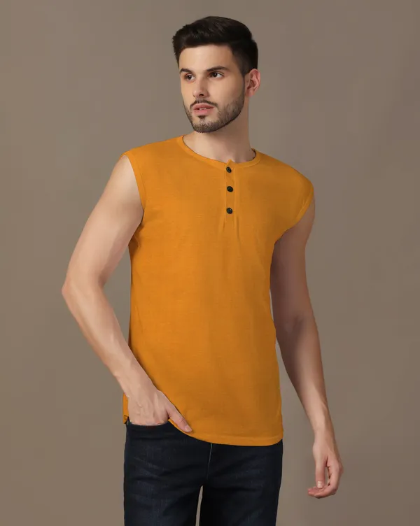 Mustard_Cotton_Blend_Henley_Neck_Sleeveless_T_Shirt_For_Men