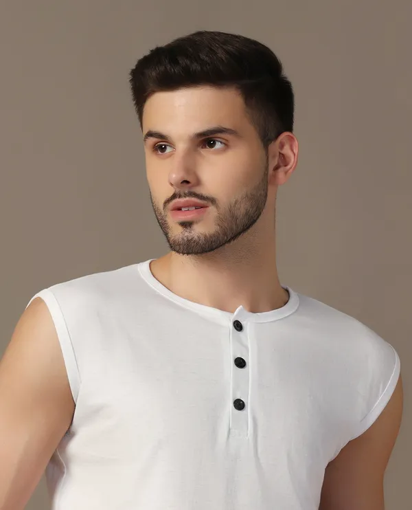 White_Cotton_Blend_Henley_Neck_Sleeveless_T_Shirt_For_Men