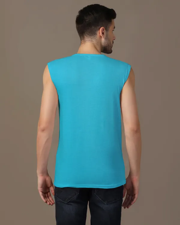 Turquoise_Cotton_Blend_Henley_Neck_Sleeveless_T_Shirt_For_Men