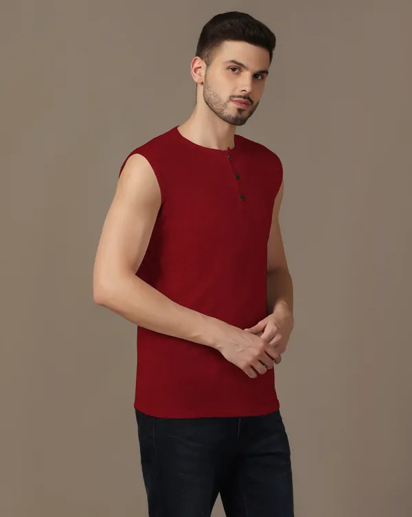 Maroon_Cotton_Blend_Henley_Neck_Sleeveless_T_Shirt_For_Men