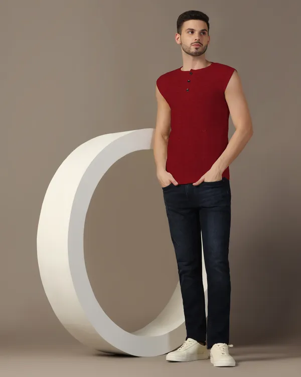 Maroon_Cotton_Blend_Henley_Neck_Sleeveless_T_Shirt_For_Men
