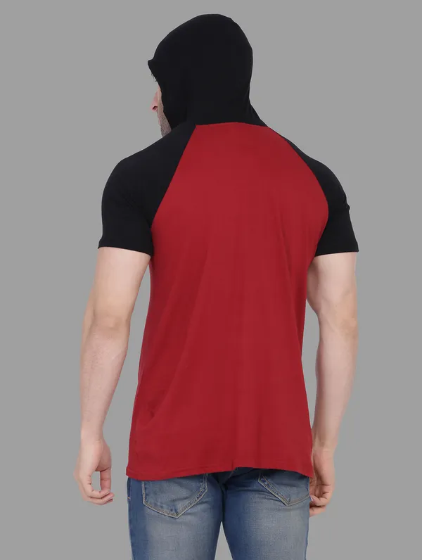 Maroon_Cotton_Blend_Hooded_Neck_Half_Sleeve_T_Shirt_For_Men