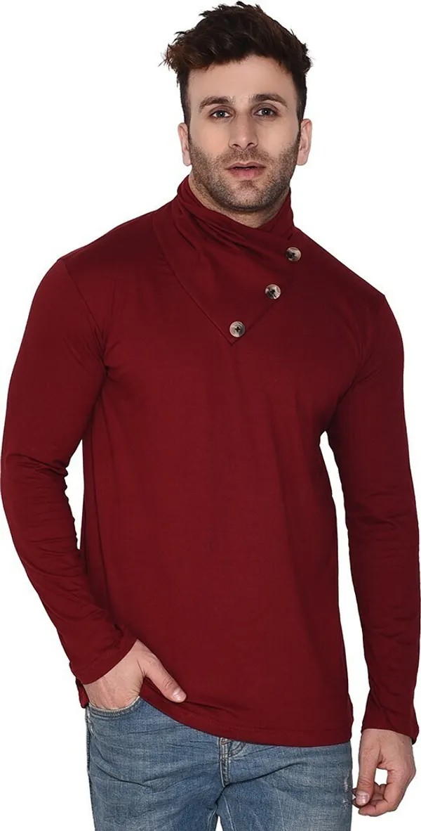 Maroon_Cotton_Blend_High_Neck_Full_Sleeve_T-Shirt_For_Men