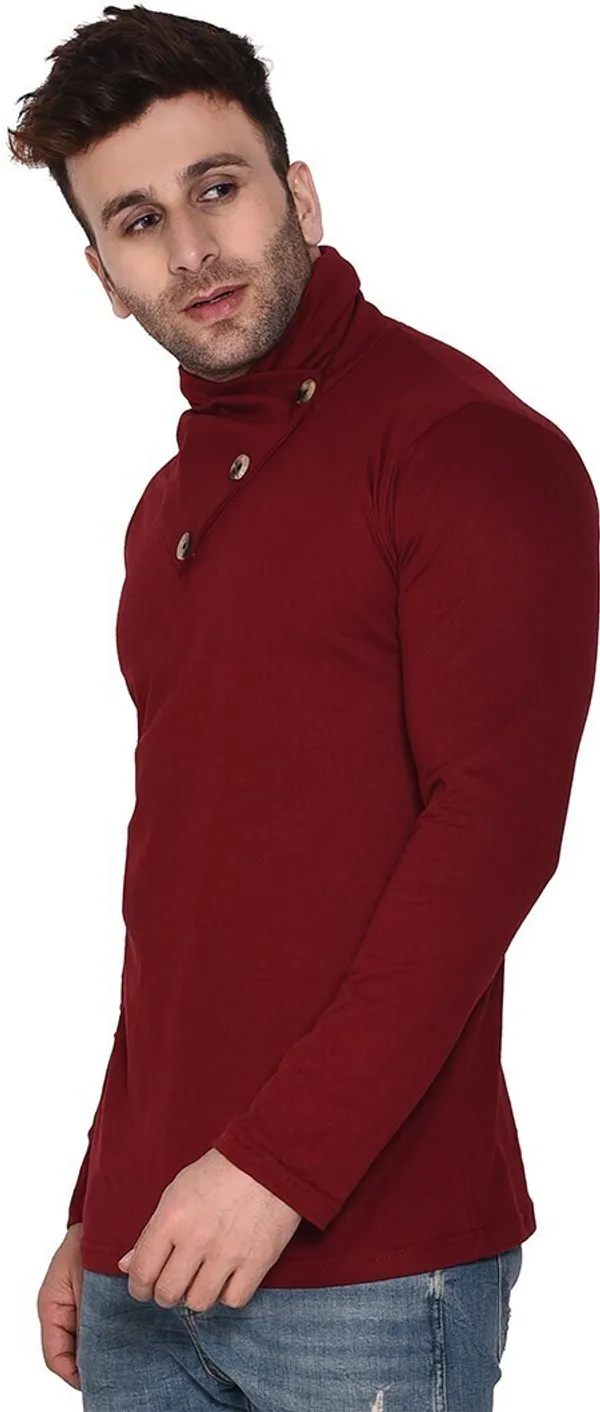 Maroon_Cotton_Blend_High_Neck_Full_Sleeve_T-Shirt_For_Men
