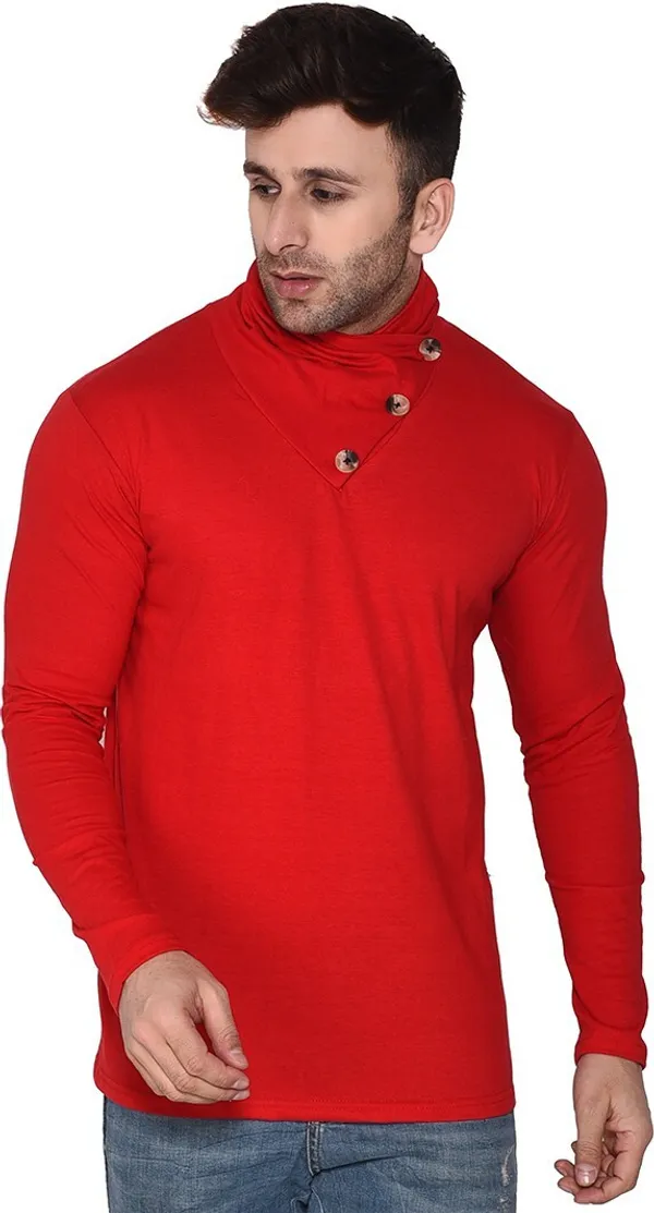 Red_Cotton_Blend_High_Neck_Full_Sleeve_T-Shirt_For_Men