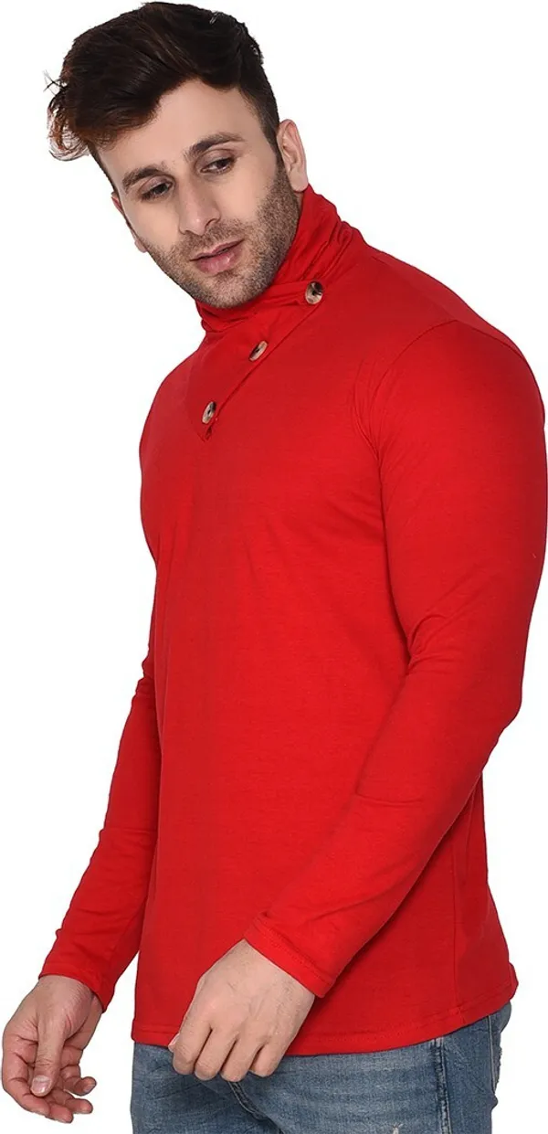 Red_Cotton_Blend_High_Neck_Full_Sleeve_T-Shirt_For_Men