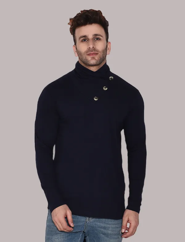 Dark_Blue_Cotton_Blend_High_Neck_Full_Sleeve_T_Shirt_For_Men