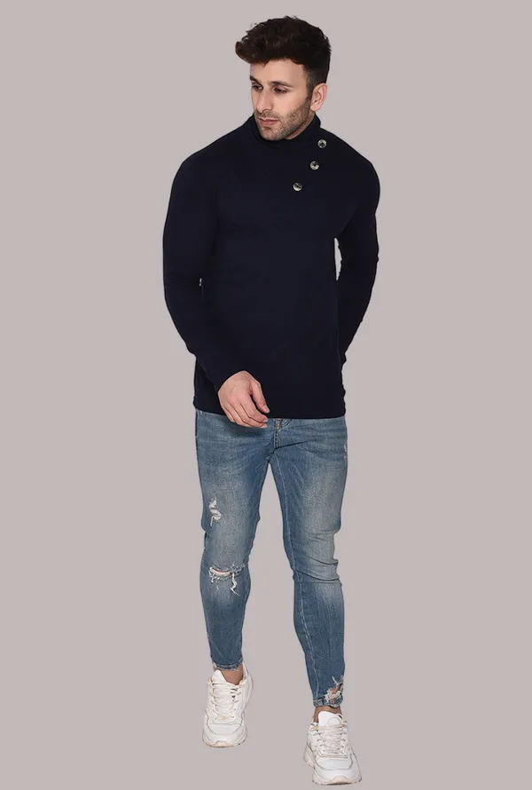 Dark_Blue_Cotton_Blend_High_Neck_Full_Sleeve_T_Shirt_For_Men
