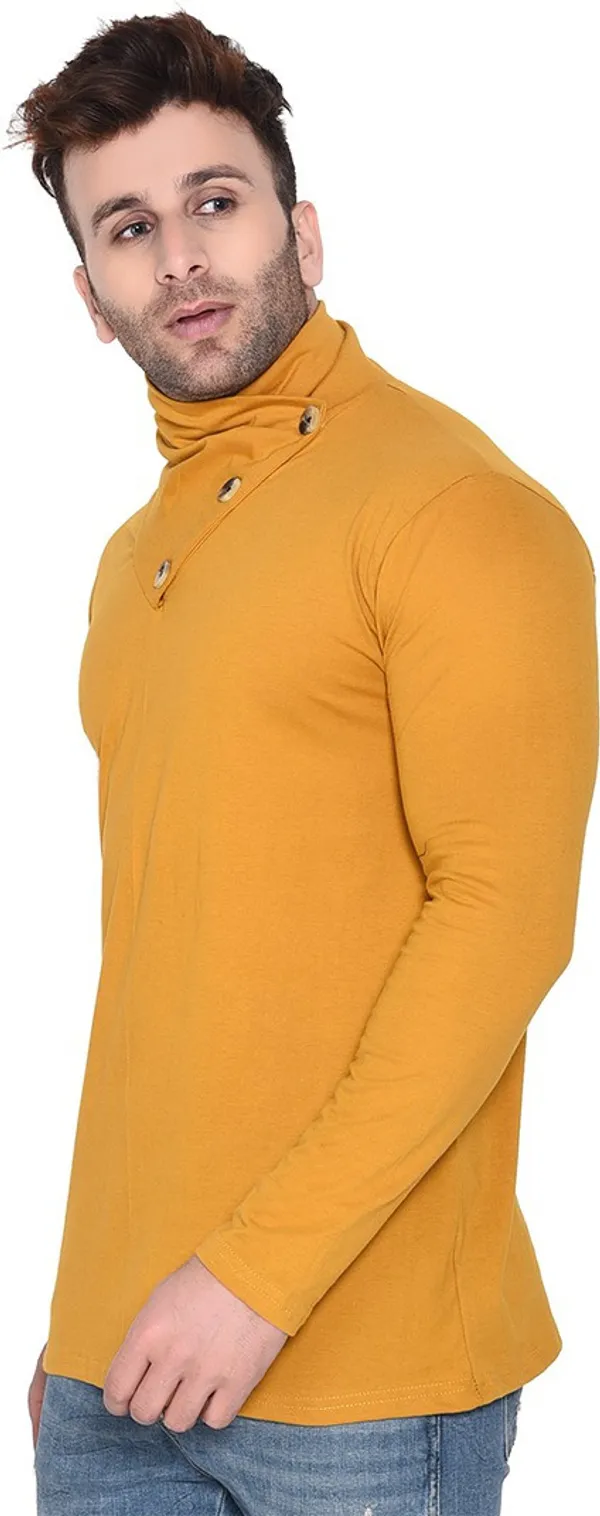 Mustard_Cotton_Blend_High_Neck_Full_Sleeve_T-Shirt_For_Men