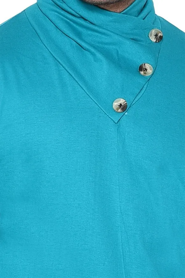 Turquoise_Cotton_Blend_High_Neck_Full_Sleeve_T-Shirt_For_Men