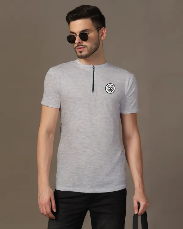 Silver_Cotton_Blend_Mandarin_Collar_Half_Sleeve_T_Shirt_For_Men