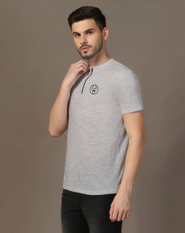 Silver_Cotton_Blend_Mandarin_Collar_Half_Sleeve_T_Shirt_For_Men