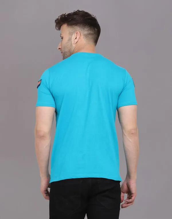 Turquoise_Cotton_Blend_Round_Neck_Half_Sleeve_T_Shirt_For_Men