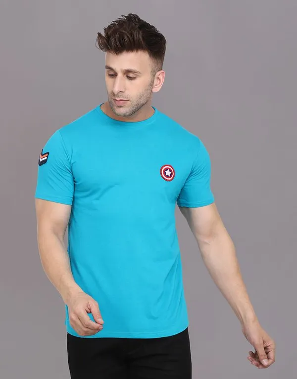 Turquoise_Cotton_Blend_Round_Neck_Half_Sleeve_T_Shirt_For_Men