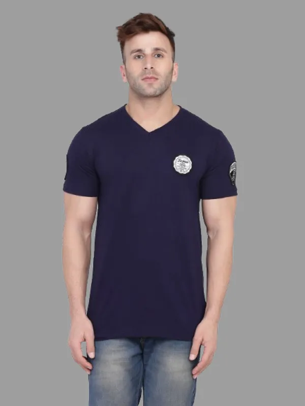 Dark_Blue_Cotton_Blend_V_Neck_Half_Sleeve_T_Shirt_For_Men