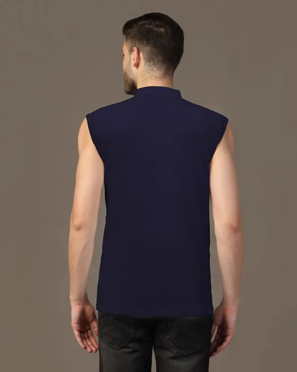 Dark_Blue_Cotton_Blend_Mandarin_Collar_Sleeveless_T_Shirt_For_Men