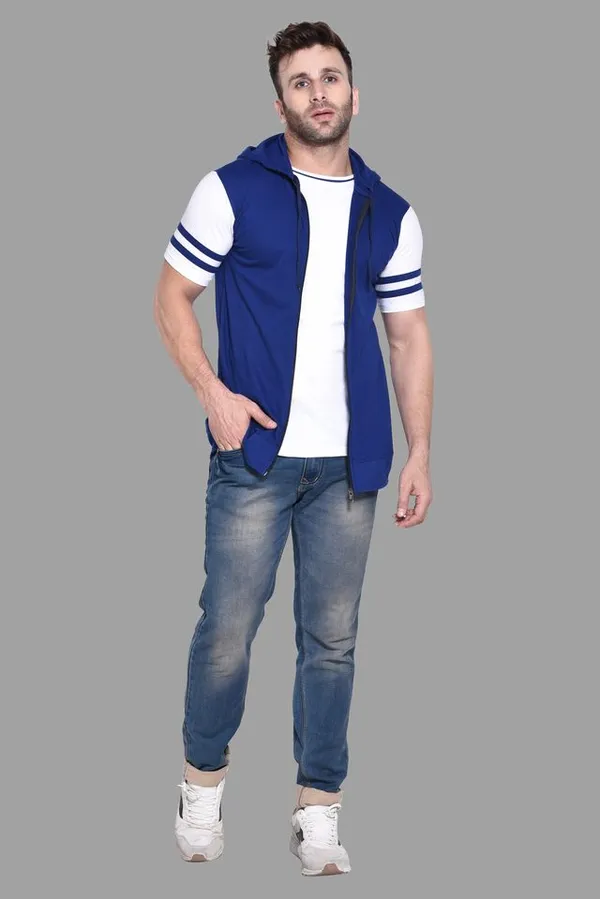 Blue_Cotton_Blend_Hooded_Neck_Half_Sleeve_T_Shirt_For_Men