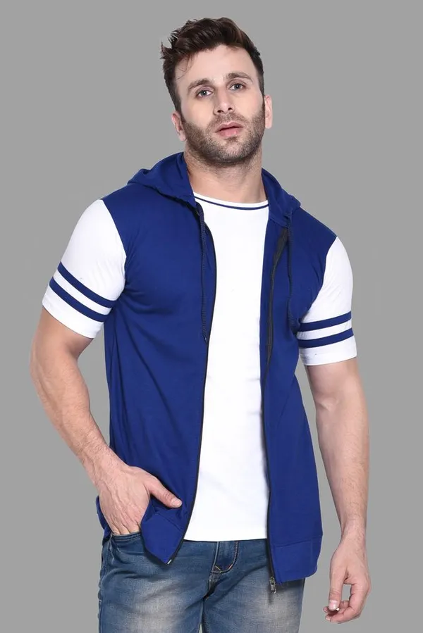 Blue_Cotton_Blend_Hooded_Neck_Half_Sleeve_T_Shirt_For_Men